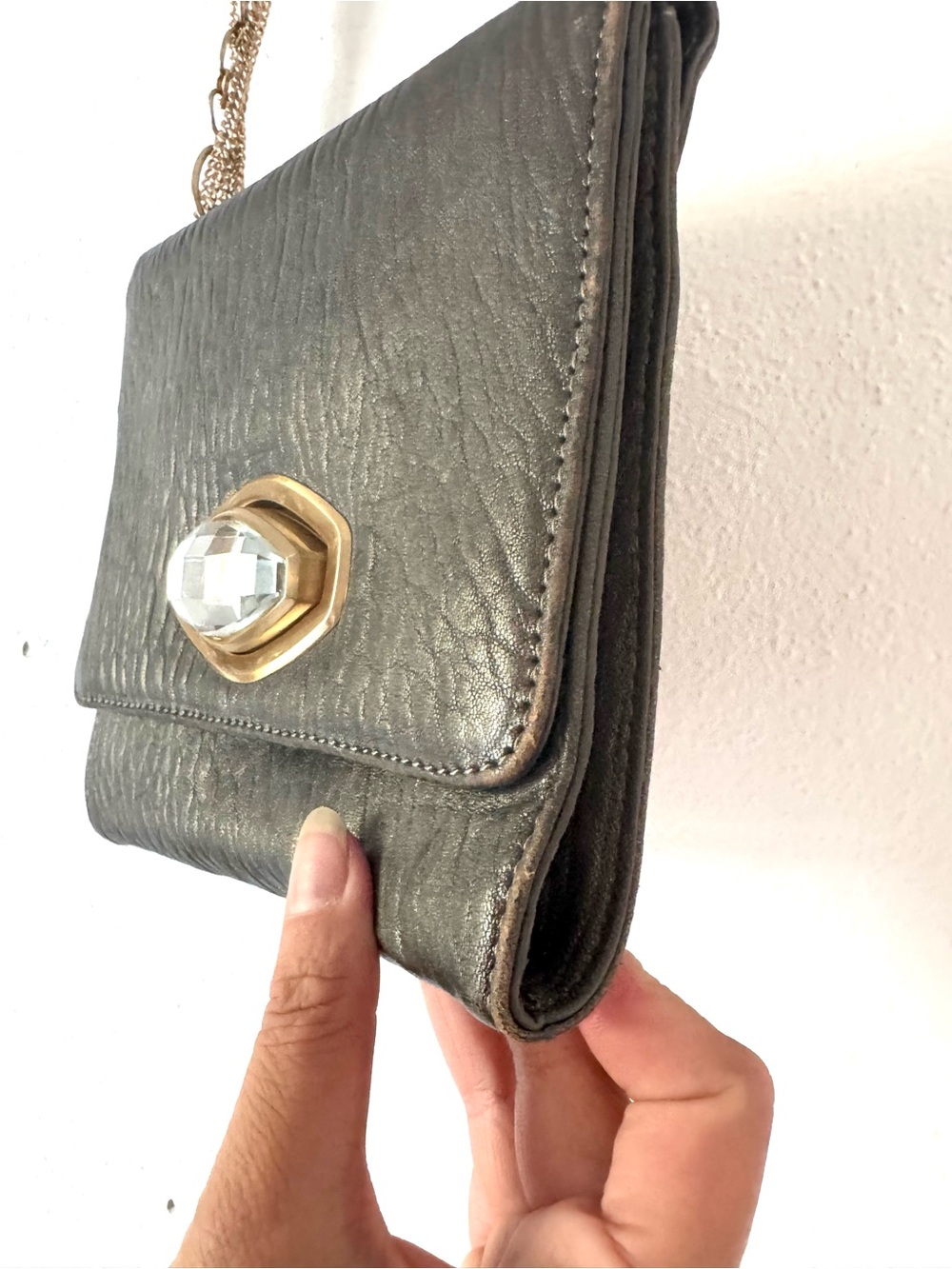 Vintage 2000s Alexis Hudson Gunmetal Crystal and Pebbled Leather Chain Purse - Picture 6 of 16